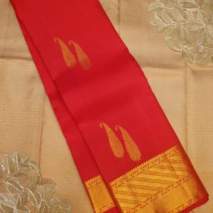Chilly Red Kanchipuram/Kanjivaram Handloom Gold Zari Buttas and Borders Pattu Silk Saree | Silk Mark Certified |Traditional Kanchipattu