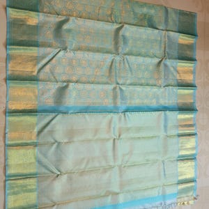 Pastel Turquoise Kanjivaram Handloom Gold Zari Silk Saree | Silk Mark Certified | Kanchipattu Traditional saree