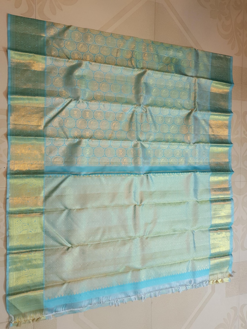Pastel Turquoise Kanjivaram Handloom Gold Zari Silk Saree | Silk Mark Certified | Kanchipattu Traditional saree