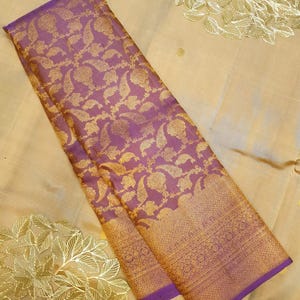 Lavender Kanchipuram/Kanjivaram Handloom 2G Gold Zari Brocade Pattu Silk Saree | Silk Mark Certified | Traditional Kanchipattu