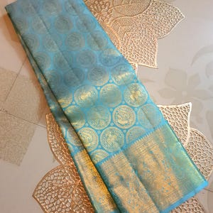 Pastel Turquoise Kanjivaram Handloom Gold Zari Silk Saree | Silk Mark Certified | Kanchipattu Traditional saree