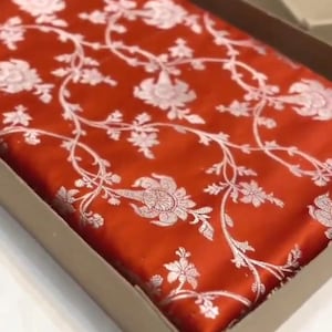 Chilly Red Banarasi Mashru Soft Silk Gold Zari Jangla Saree | Indian Traditional Party Saree | Bridal Sari