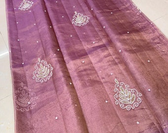 Banarasi Handloom Pure Tissue Silk Hand Embroidered Sarees | Silk Mark Certified | Dyeable to your choice of color| Contemporary Sarees