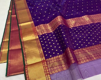 Purple Chanderi Handloom Pure Katan Silk Nakshi Borders Saree | Chanderi Traditional Saree