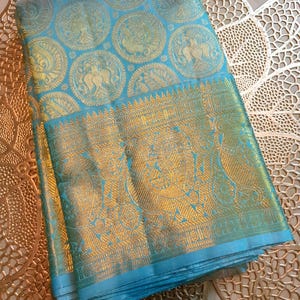 Pastel Turquoise Kanjivaram Handloom Gold Zari Silk Saree | Silk Mark Certified | Kanchipattu Traditional saree