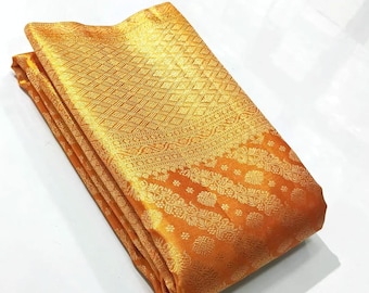 Dark Orange Kanchipuram Bridal Silk Saree: Gold Zari Brocade | Silk Mark Certified