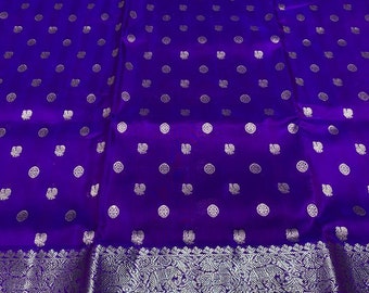 Royal Blue Venkatagiri Handloom Silver Zari Buttas and Borders Pattu Silk Saree | Traditional Venkatagiri Pattu Silk Saree