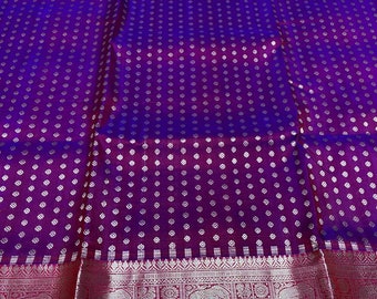 Purple and Fuchsia Venkatagiri Handloom Silver Zari Buttas and Borders Pattu Silk Saree | Traditional Venkatagiri Pattu Silk Saree