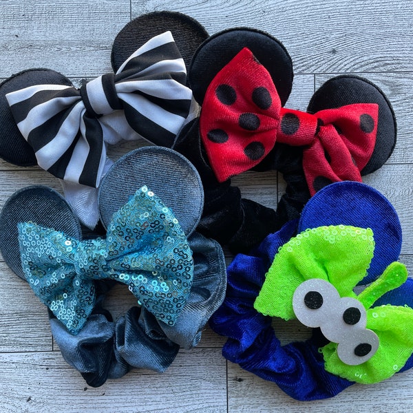 Mouse Ear Scrunchies, Handmade Scrunchies, Mouse Scrunchies,