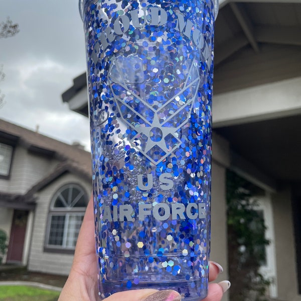 Proud Air Force Mom, United States Air Force Tumbler, Air Force Snowglobe Tumbler, Snow Globe Tumbler, Christmas Gift for Mom