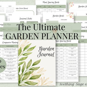 ACTUALIZADO 2025: Ultimate Garden Planner Sage Green, Diario de jardinería, Organizador de jardinería imprimible, Regalo para jardineros de granja