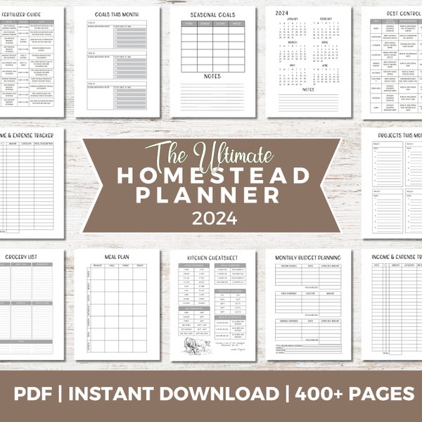 Printable 2024 Homestead Planner, Dated 12 Month Weekly Planner, Digital Planner, Gift for Gardener, Hobby Farmer, Mom, Homesteader