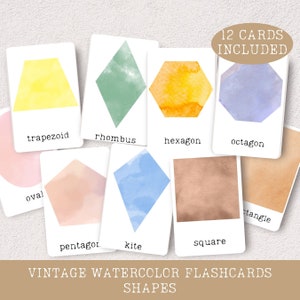 BUNDLE Vintage Watercolor Alphabet Counting Colors Shapes Flashcards ...