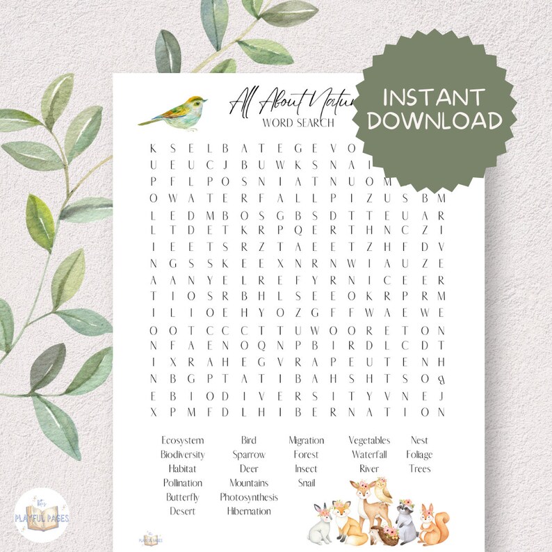 Nature Themed Word Search Printable Educational Springtime Etsy
