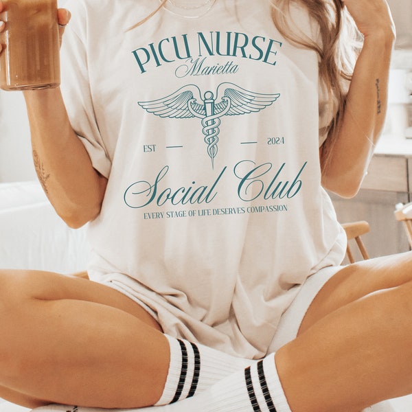 CUSTOM PICU Nurse Social Club Shirt Graduation Gift Nurse Graduate T-shirt Custom Coworkers Gift for Nurses Luxury Nurse Matching Tees