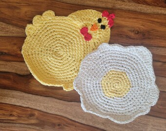 Portahuevos, Trivet de huevo de granja, Decoración de Pascua, Decoración del hogar, Portamacetas de ganchillo, Regalo para amantes del pollo
