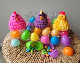 Pollo que pone huevos, cubiertas de huevos de Pascua, rellenos de cesta de Pascua para niños, decoración del hogar de pollo, decoración de la granja de primavera, regalos de Pascua para niños