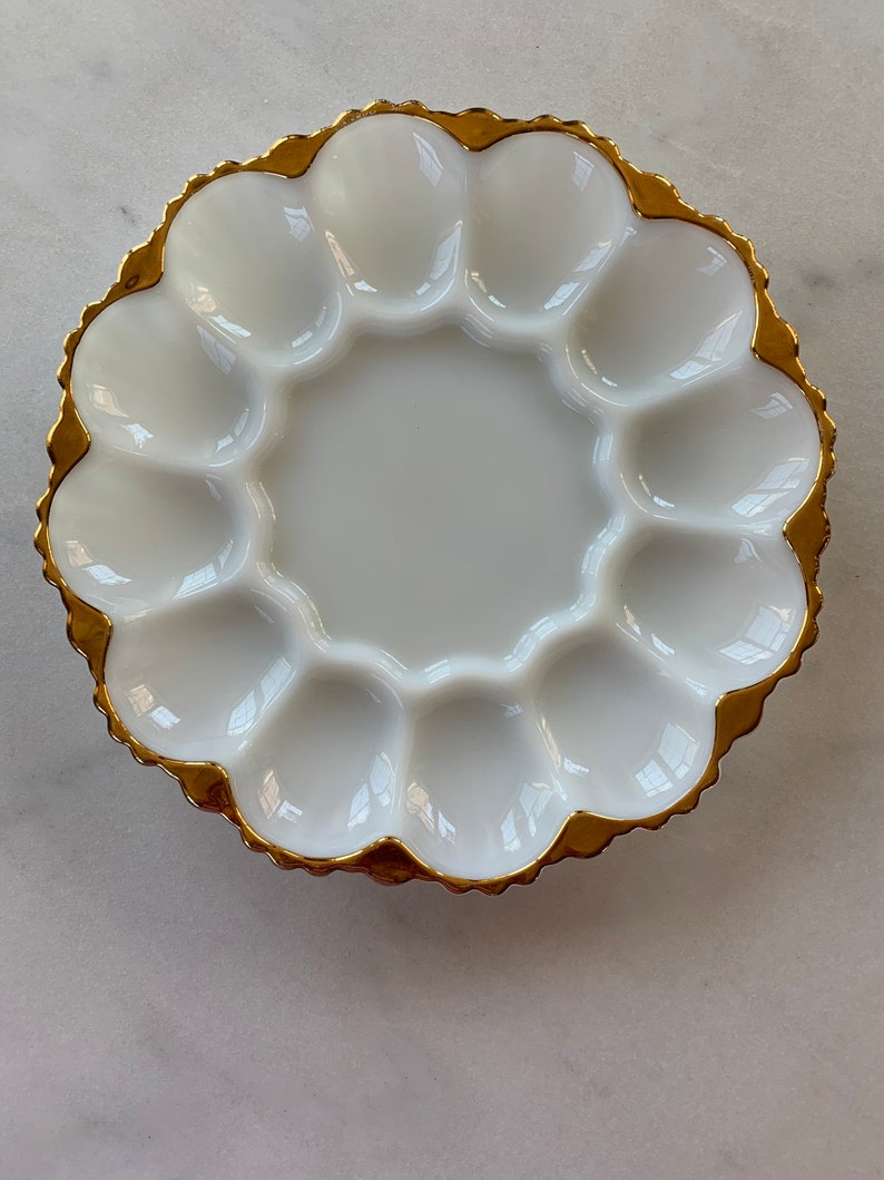 Vintage Milk Glass Deviled Egg Plate Etsy