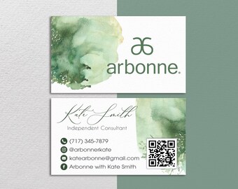 Carte de visite Arbonne personnalisée, cartes de visite Arbonne QR Code, carte de visite Arbonne, cartes imprimables Arbonne aquarelle, fichier numérique