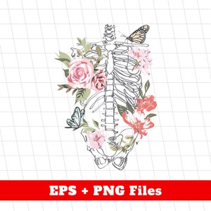 Skelett Blumen Eps, Blumen Skelett Eps, Aquarell Skelett Eps, psychische Gesundheit Angelegenheit Eps, Brustkorb Blume Eps, SVG-Dateien, Png Sublimation