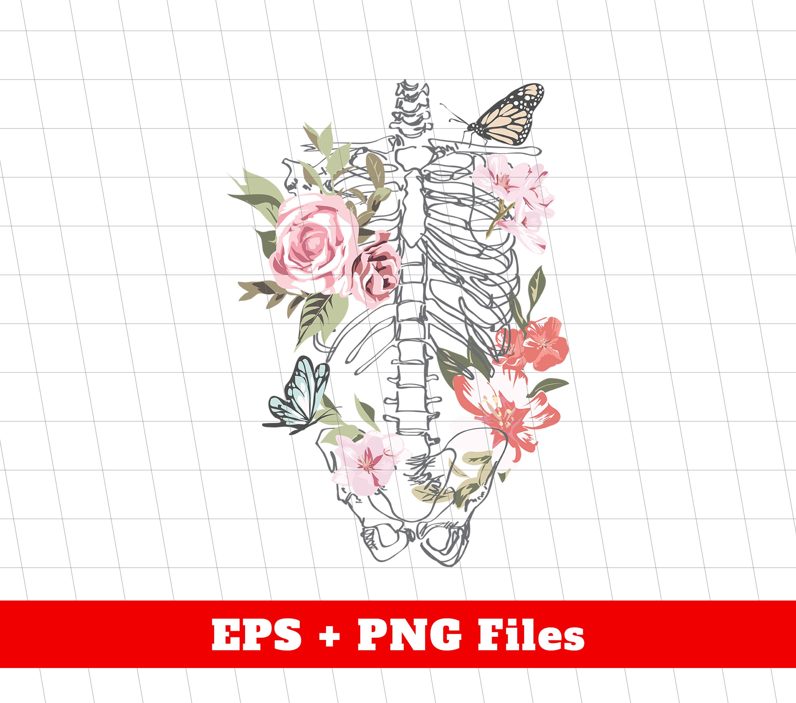 Skeleton Floral Eps, Flower Skeleton Eps, Watercolor Skeleton Eps, Mental Health Matter Eps, Rib Cage Flower Eps, Svg Files, Png Sublimation