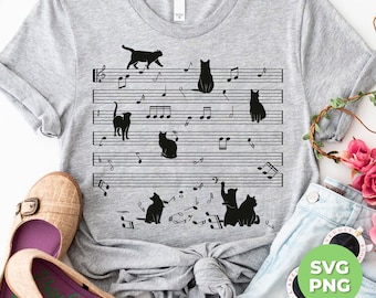 Cat Funny Music Note Png, Party Lover Png, Black Cat Love Music Png, Cat Silhouette, Cat Lover Png, Music Lover, PNG Files, PNG Sublimation
