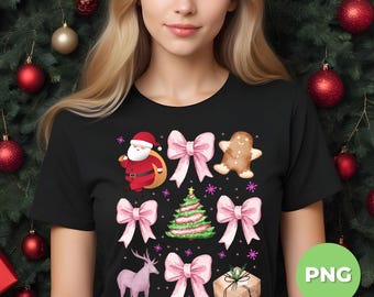 Christmas Gift, Santa Gift, Gingerbread, Reindeer, Pink Bow, Gift For Him, Merry Christmas, Trendy Christmas, Png Files, Png Sublimation