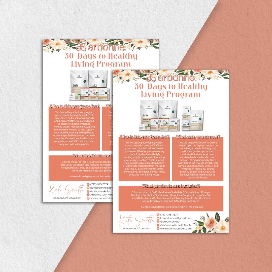 30 Day Program Arbonne Card, Personalized Arbonne Card, Arbonne Sample ...