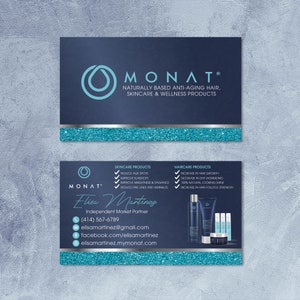 Cartão de visita Monat personalizado, cartões de marketing Blue Monat, cartão Monat detalhado, cartões globais Monat, cartões imprimíveis, arquivo digital MN101