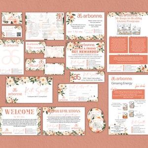 Pacote personalizado Arbonne, cartões de marketing Arbonne, código QR do cartão de visita Arbonne, cartões florais para impressão Arbonne, arquivo digital AB169