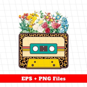 Retro Cassette Eps, Leopard Pattern Eps, Flower From Cassette Eps, Cassette Grow Flower, Leopard Cassette Png, Svg Files, Png Sublimation