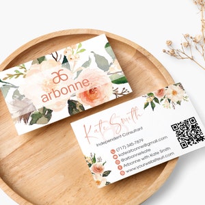 Spersonalizowany kod QR wizytówki Arbonne, wizytówki Arbonne, wizytówka Arbonne, akwarelowe karty Arbonne do druku, plik cyfrowy