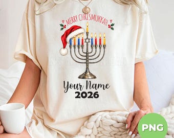 Merry Chrismukkah Menorah PNG Download, Personalized Hanukkah Christmas Design, Custom Name Holiday Sublimation Printable