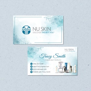 Cartão de visita personalizado Nu Skin, cartões modernos de marketing Nu Skin, cartão NuSkin, aquarela azul NuSkin, cartões imprimíveis, arquivo digital NK17
