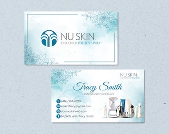 Personalized Nu Skin Business Card, Modern Nu Skin Marketing Cards, NuSkin Card, Blue Watercolor NuSkin, Printable Cards, Digital File NK17