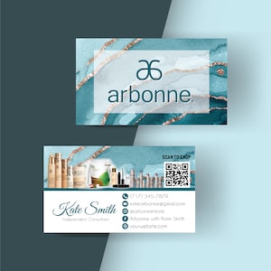 Código QR do cartão de visita Arbonne, cartões de visita Arbonne personalizados, cartão de visita Arbonne, cartões imprimíveis em aquarela Arbonne, arquivo digital
