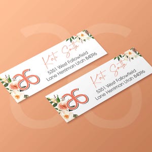 Sjabloon perzikkleurige bloemen, gepersonaliseerd adreslabel Arbonne, retourlabel Arbonne, label Arbonne-catalogus, afdrukbaar label, digitaal bestand