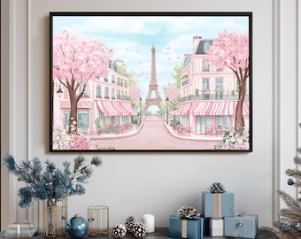 パリの壁アート、エッフェル塔のプリント、ピンクのロマンチックな装飾