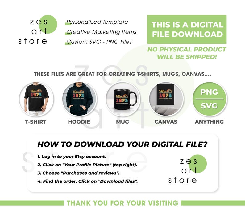 May include: A digital download graphic with a retro-style design. The graphic features the text '1973' in rainbow colors and is displayed on a t-shirt, hoodie, mug, and canvas. The graphic also includes the text 'PNG SVG' and 'ANYTHING'.