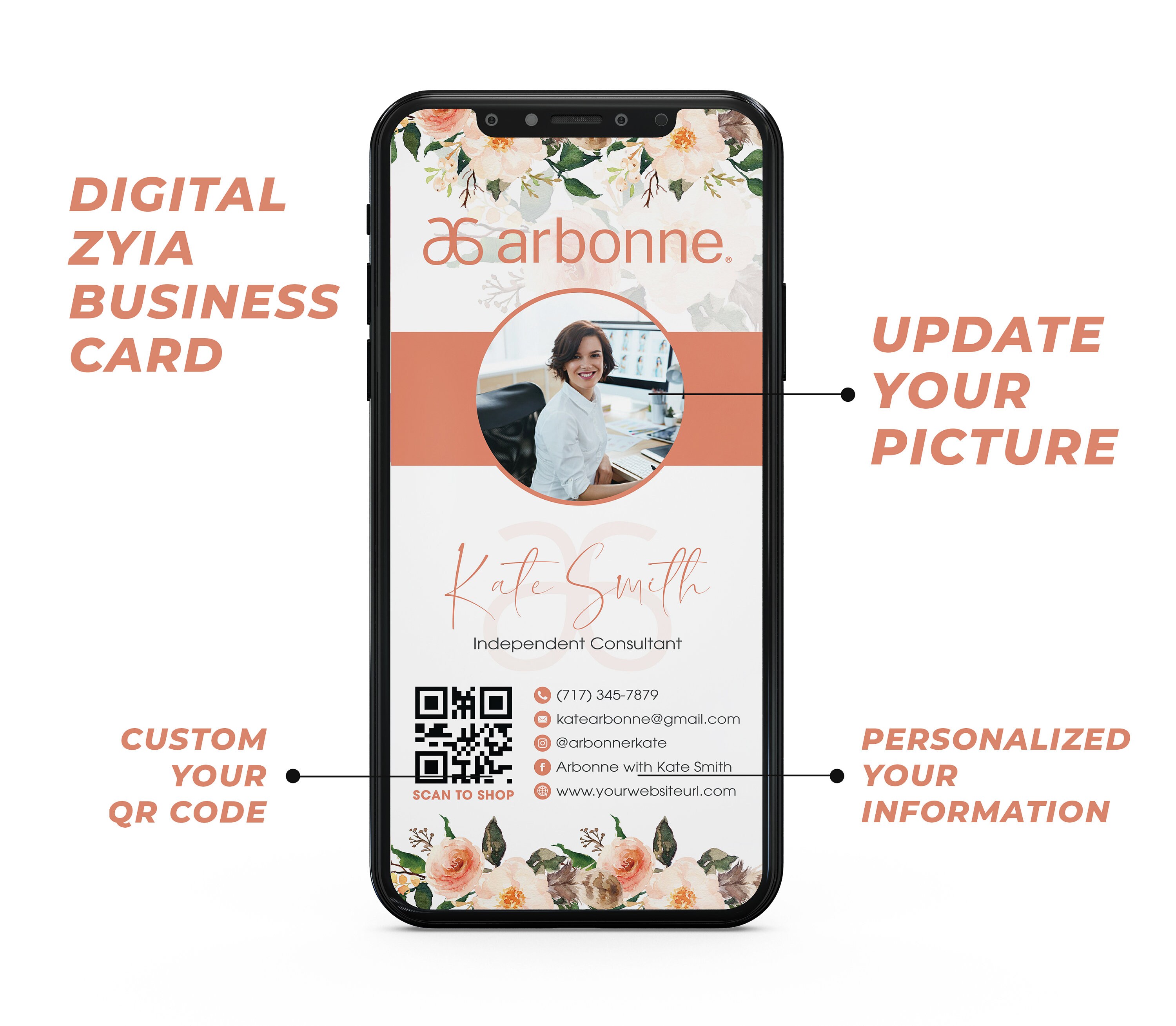Personalized Arbonne Business Cards, Arbonne Digital Business Card, QR ...