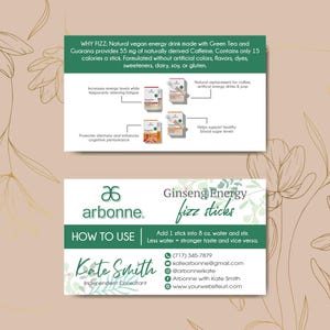 Cartões de amostra Arbonne Bon Babe Vida saudável, cartões personalizados Arbonne, bastão Arbonne Fizz, por que Fizz, cartão imprimível Arbonne, arquivo digital