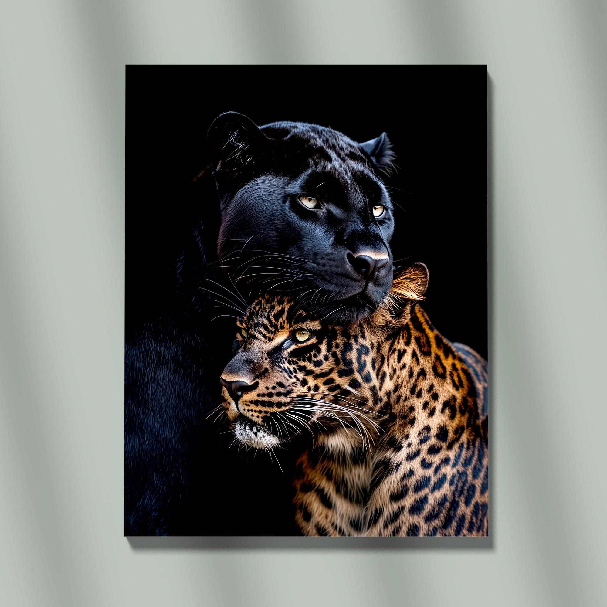 Striking Portrait of Black Panther and Leopard Couple Embracing