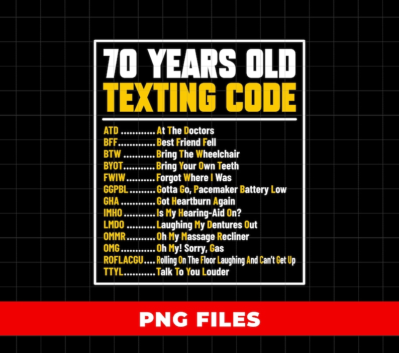 70 Years Old Texting Code, 70th Birthday Gifts, 70th Gift, Retro Senior ...