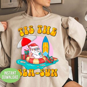 Tis The Sea-Sun Eps, This The Season Eps, Santa Relax On The Seaside, Merry Christmas Png, Trendy Christmas Png, Svg Files, Png Sublimation