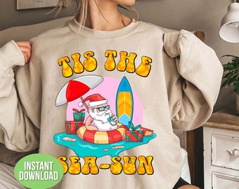 Tis The Sea-Sun Eps, This The Season Eps, Santa Relax On The Seaside, Merry Christmas Png, Trendy Christmas Png, Svg Files, Png Sublimation
