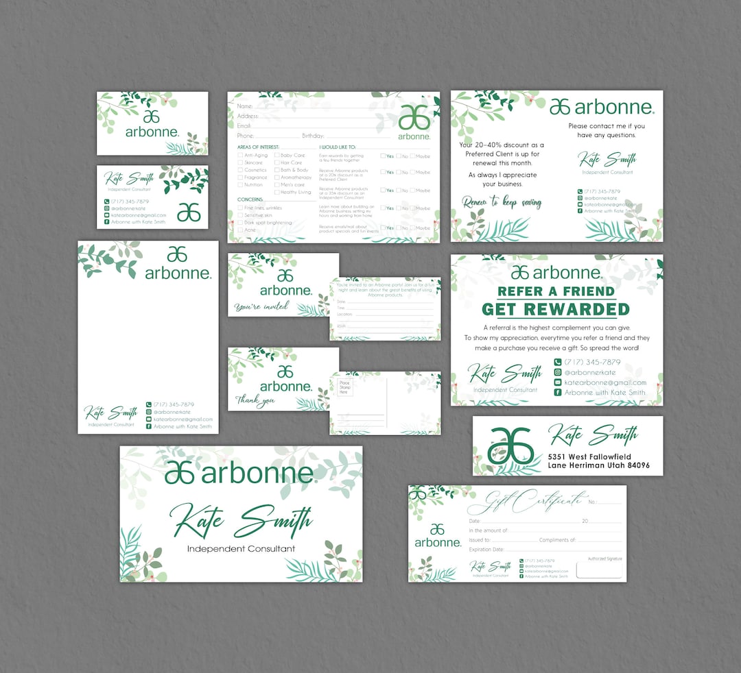 Personalized Arbonne Bundle, Natural Arbonne Cards, Green Leaves ...
