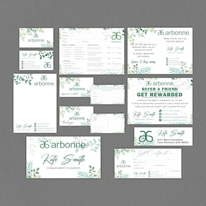 Pacchetto Arbonne personalizzato, Carte Arbonne naturali, Biglietto da visita Arbonne con foglie verdi, Carte stampabili Arbonne, File digitale AB15