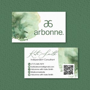 Biglietti da visita Arbonne personalizzati, biglietti da visita Arbonne con codice QR, biglietti da visita Arbonne, biglietti stampabili Arbonne con acquerello, file digitale