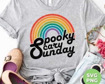 Spooky Svg, Scary Svg, Sunday Svg, Rainbow Spooky Svg, Retro Scary Svg, Rainbow Shirt Design, Funny Sunday Png, PNG Files, PNG Sublimation