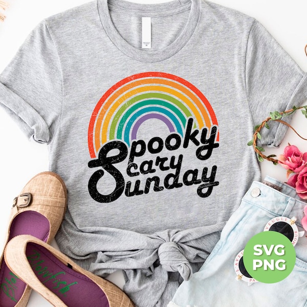 Spooky Svg, Scary Svg, Sunday Svg, Rainbow Spooky Svg, Retro Scary Svg, Rainbow Shirt Design, Funny Sunday Png, PNG Files, PNG Sublimation